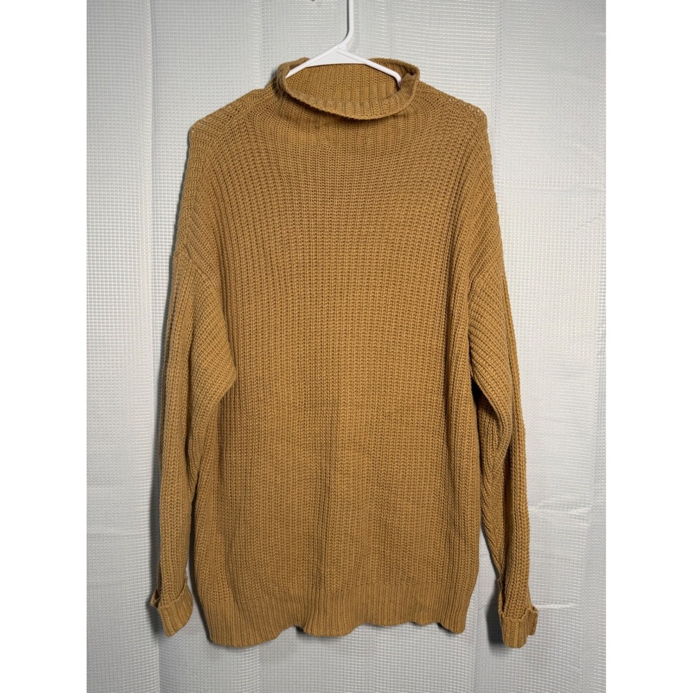 American Eagle Oversized‎ Sweater XS/S Mustard Yellow Mock Neck Shaker Stitch